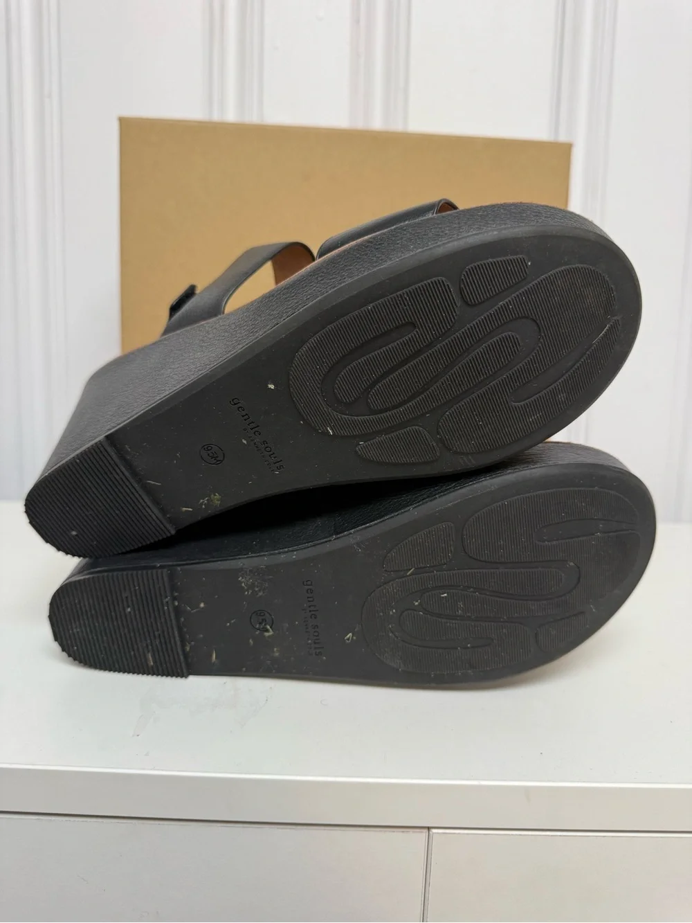 Gentle Souls Hope Black Leather Platform Wedge Sandals 9.5